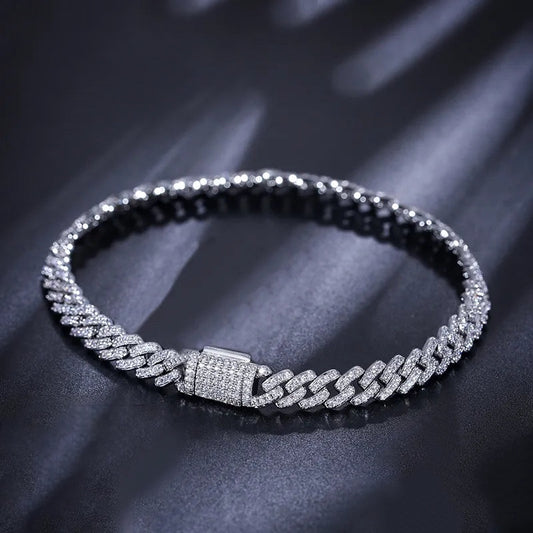 Luxury Brilliance: 925 Sterling Silver Moissanite Diamond Cuban Bracelet
