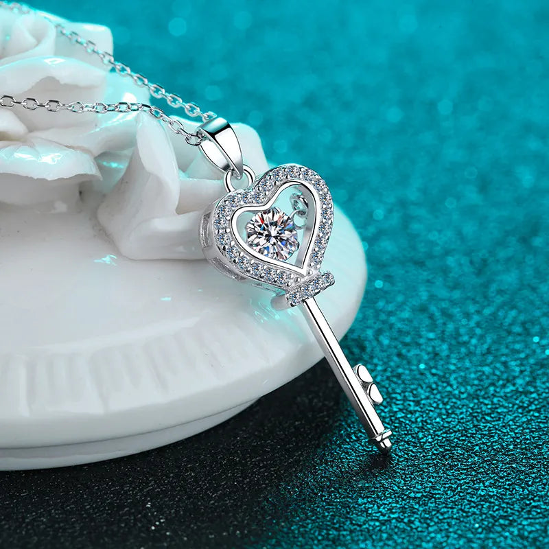 HeavenLea Key of Love: Divine Moissanite Heart Necklace