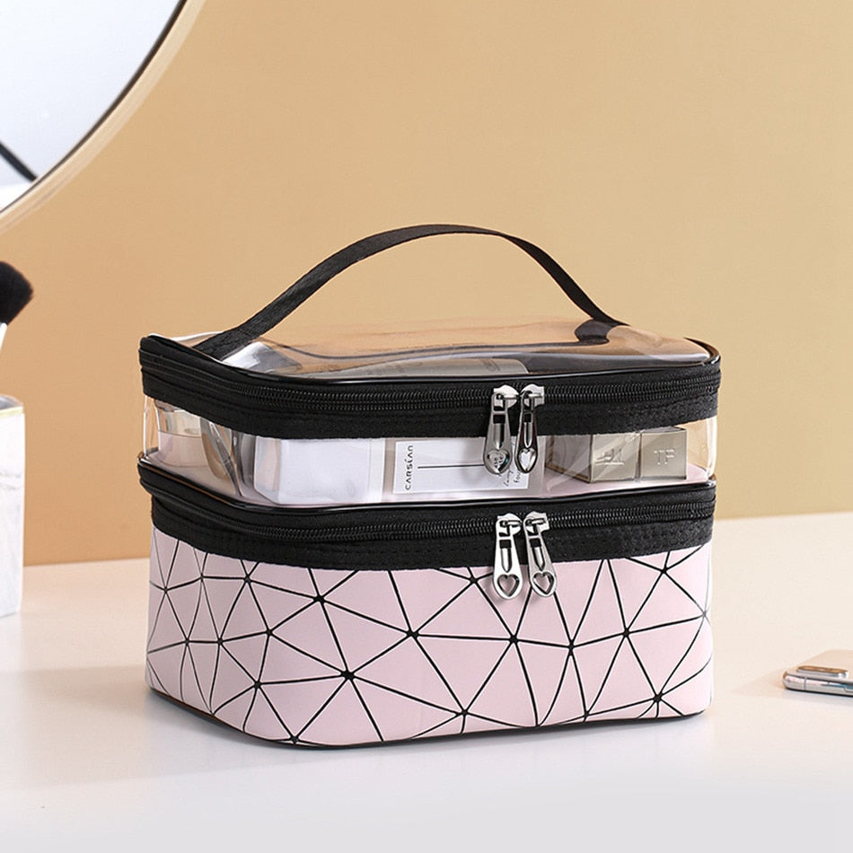 Geometric Two-Tier Cosmetic Bag