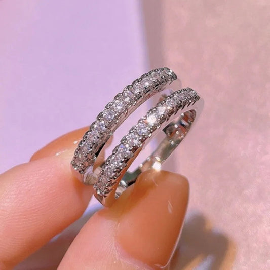 Elegant Double Row Moissanite Ring (925 Sterling Silver)