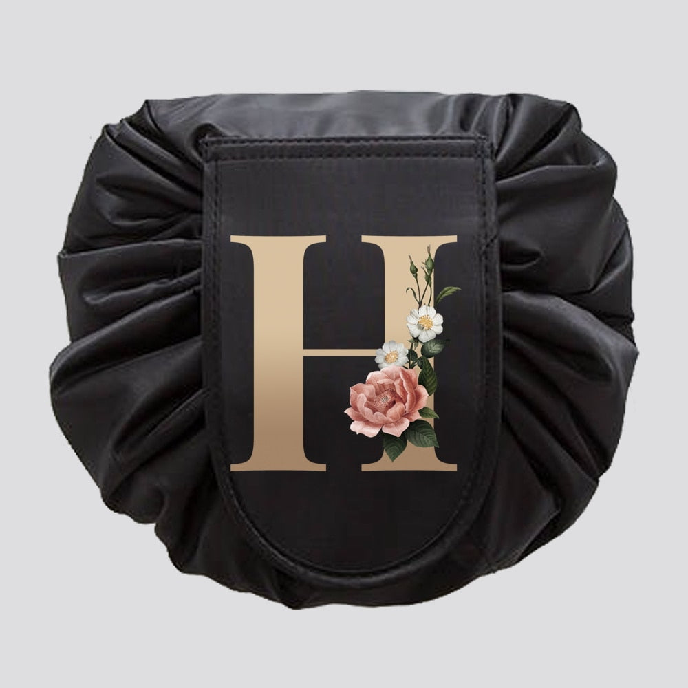 Gold Letter Drawstring Cosmetic Bag