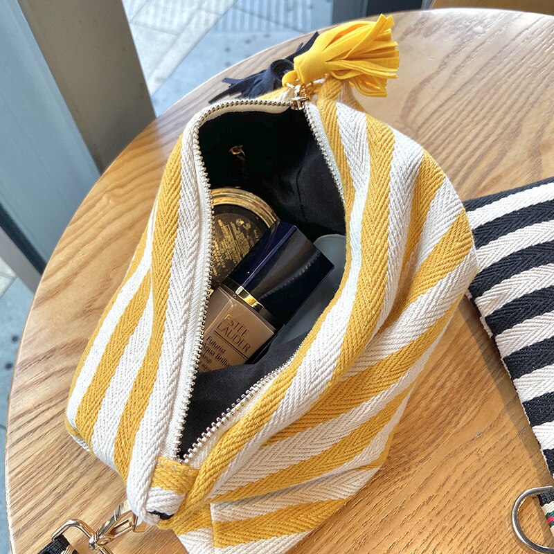 Striped Tassel Pouch: Korean-Inspired Chic for On-The-Go Essentials