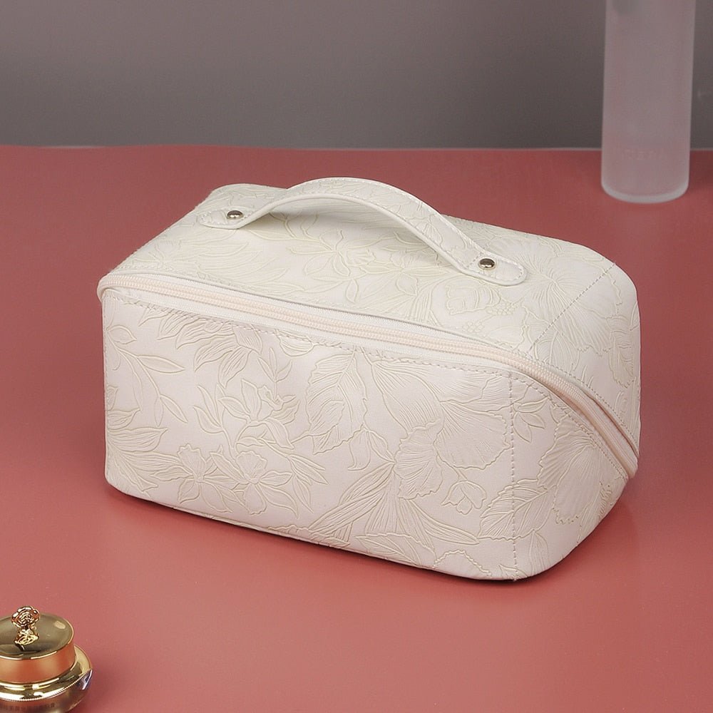 Embossed Floral Pattern PU Leather Cosmetic Bag