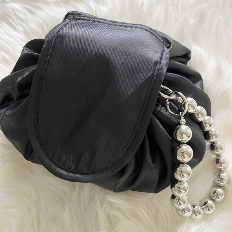 The Classic Drawstring Silver Ball Chain Bag