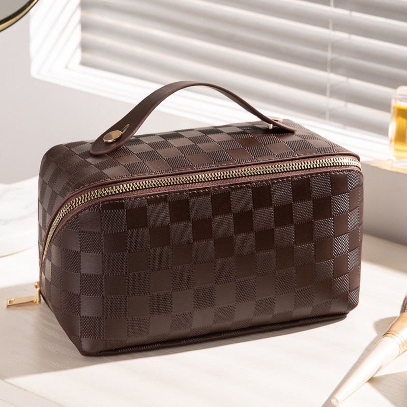 Refined Checkered Cosmetic Bag