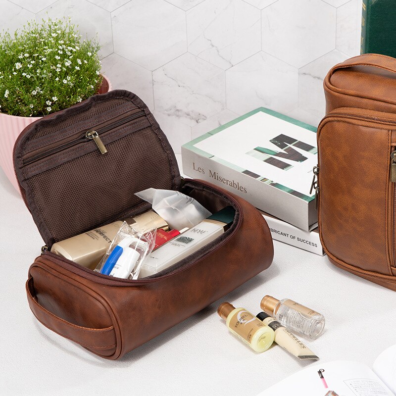 Men's Retro PU Leather Travel Toiletry Bag
