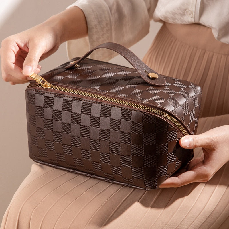 Refined Checkered Cosmetic Bag