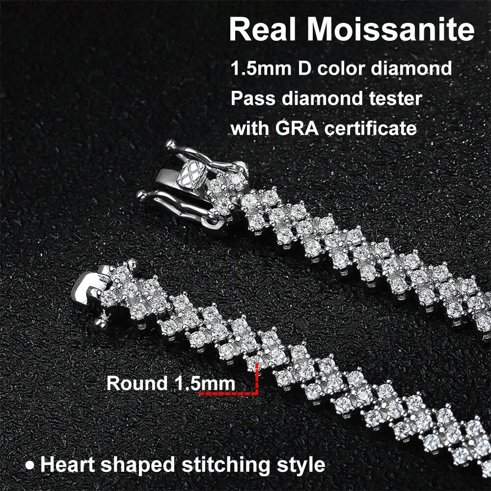 Heartfelt Brilliance: 1.5mm Real Moissanite Heart Tennis Bracelet