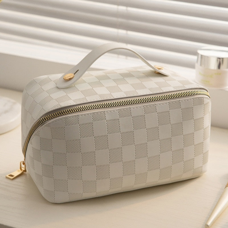 Refined Checkered Cosmetic Bag