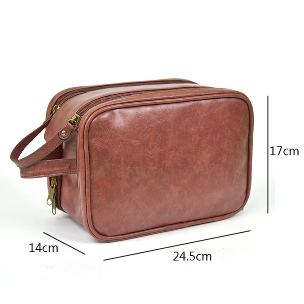 Dual-Zipper PU Leather Toiletry Bag