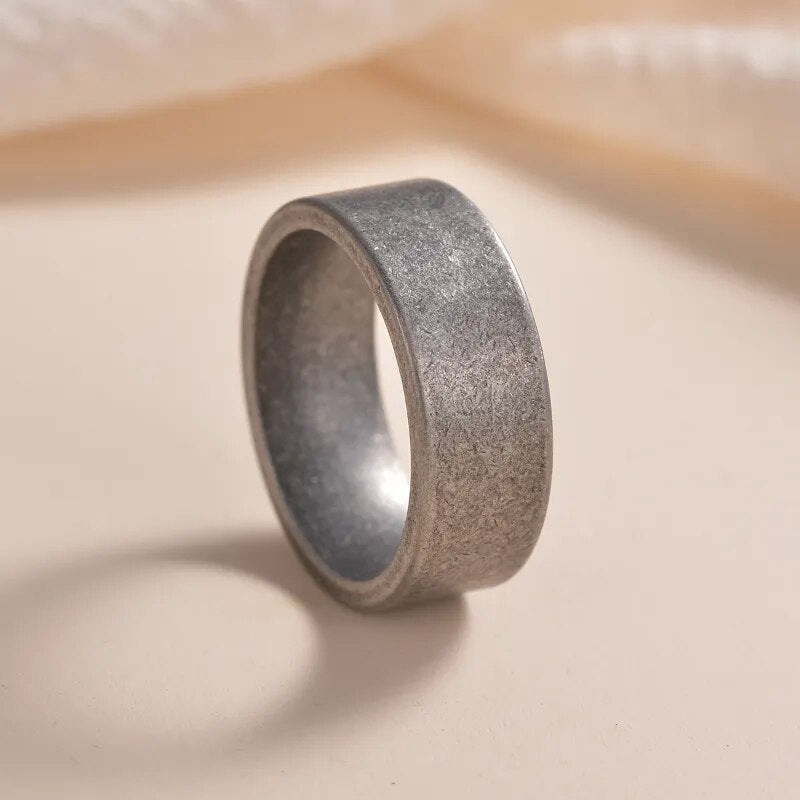 Antique Silver Titanium Steel Men's Ring