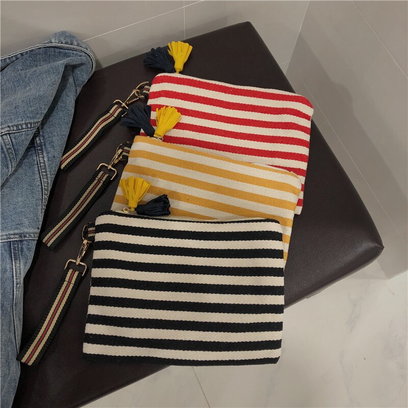 Striped Tassel Pouch: Korean-Inspired Chic for On-The-Go Essentials