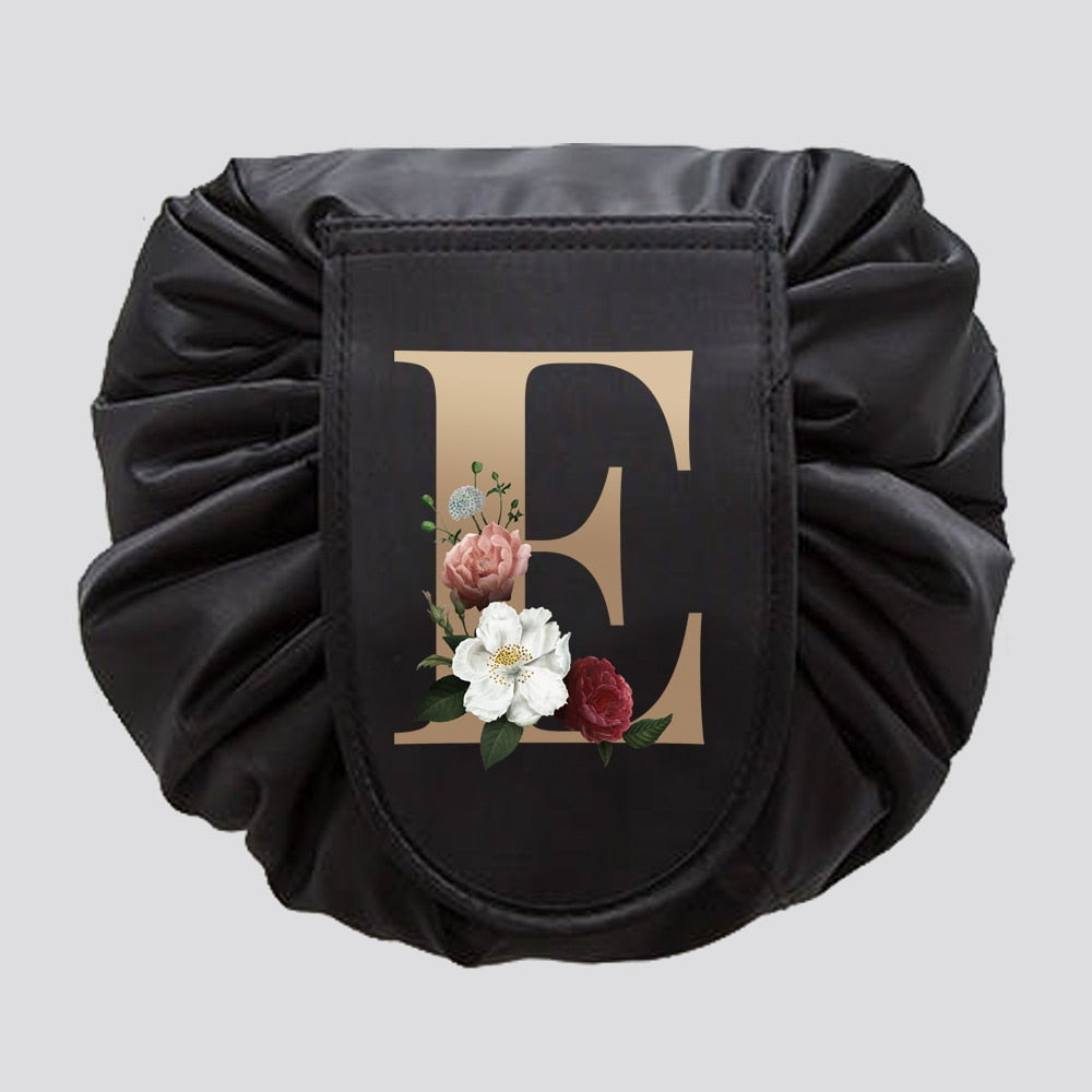 Gold Letter Drawstring Cosmetic Bag