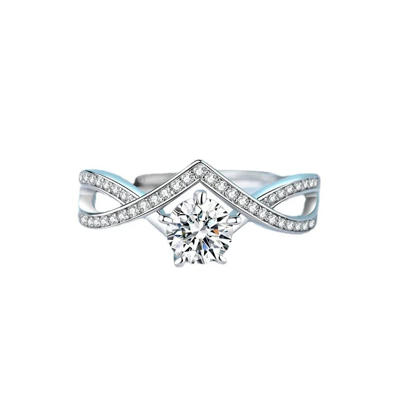 Victory Divine: V-Shaped Sterling Silver Ring Series (D color Moissanite & Zircon)